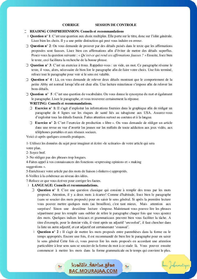 Corrigé controle anglais Bac 2012 – Section info